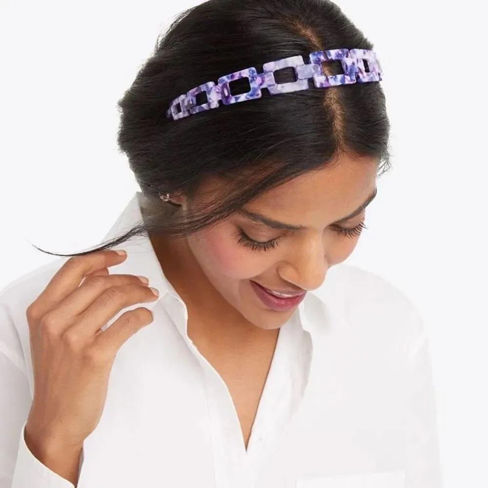 NWT Womens Draper James Chain Link High Fashion Headband in Purple Tortoise